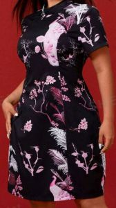 Adult Female Costumes to Hire - Chinese - black dress with pink peacock design